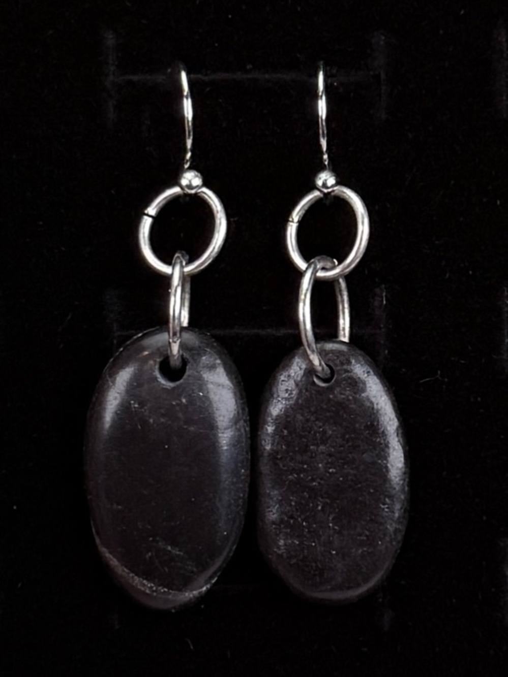 Beautiful silvertone, black bohemian chic costume pierced earrings